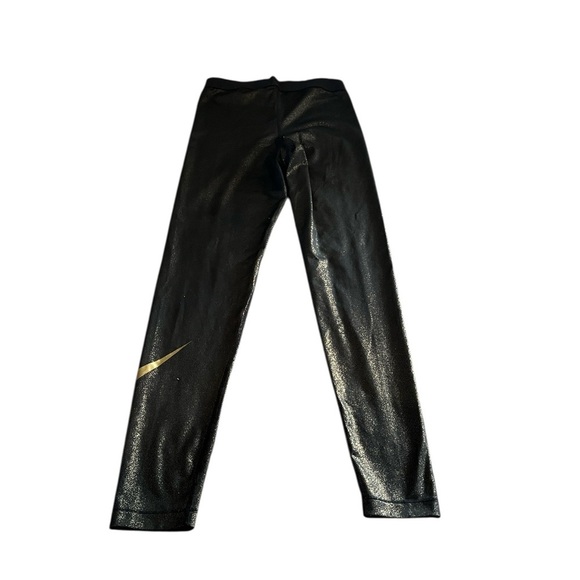 Nike Pro Black Gold Sparkle Leggings Size Medium - Picture 2 of 5